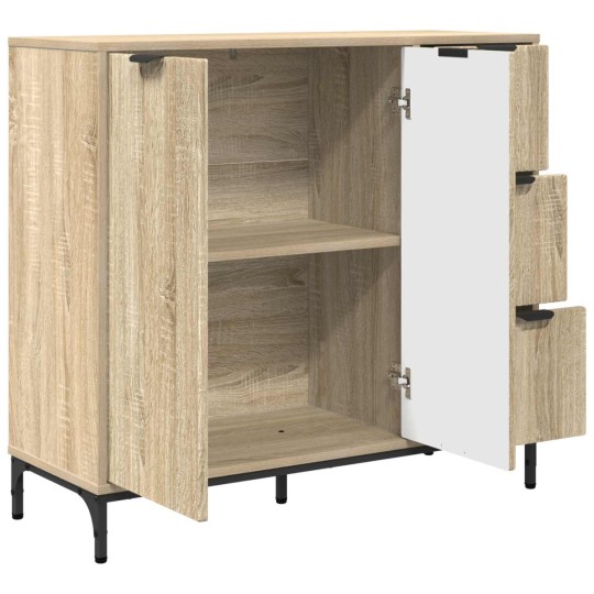 Шкаф с фрезовани фронтове, 2 врати и 3 чекмеджета, дъб сонома, 89,5 x 33 x 82 см