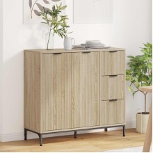 Шкаф с фрезовани фронтове, 2 врати и 3 чекмеджета, дъб сонома, 89,5 x 33 x 82 см