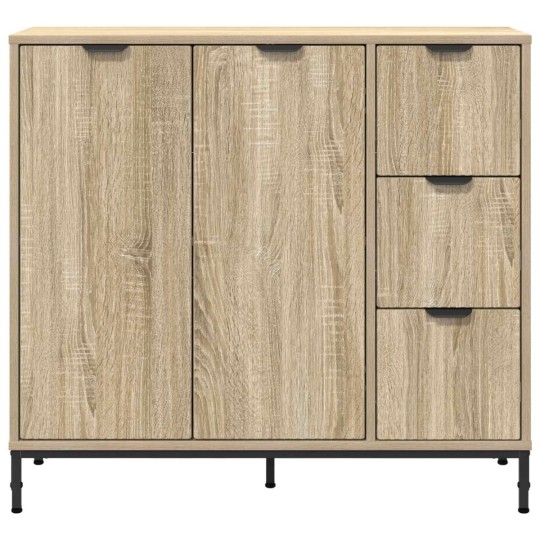 Шкаф с фрезовани фронтове, 2 врати и 3 чекмеджета, дъб сонома, 89,5 x 33 x 82 см