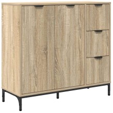 Шкаф с фрезовани фронтове, 2 врати и 3 чекмеджета, дъб сонома, 89,5 x 33 x 82 см