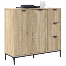 Шкаф с фрезовани фронтове, 2 врати и 3 чекмеджета, дъб сонома, 89,5 x 33 x 82 см
