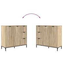 Шкаф с фрезовани фронтове, 2 врати и 3 чекмеджета, дъб сонома, 89,5 x 33 x 82 см