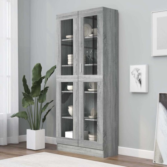 Шкаф витрина AVORA, сив дъб сонома, 82,5 x 30,5 x 185 см