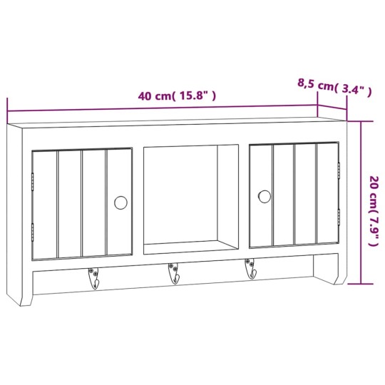 Стенен шкаф за ключове VENTO с ламелни фронтове, бял, 40 x 8,5 x 20 см