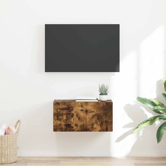 Стенен ТВ шкаф LINEA с вертикално фрезован фронт, опушен дъб, 60 x 31 x 29,5 см