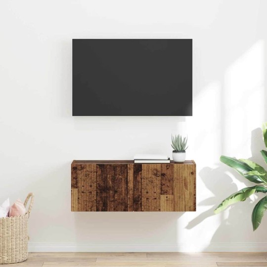 Стенен ТВ шкаф LINEA с вертикално фрезован фронт, състарено дърво, 78,5 x 30 x 29,5 см