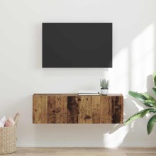 Стенен ТВ шкаф LINEA с вертикално фрезован фронт, състарено дърво, 98 x 31 x 29,5 см