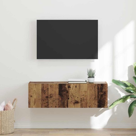Стенен ТВ шкаф LINEA с вертикално фрезован фронт, състарено дърво, 98 x 31 x 29,5 см