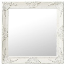 Стенно огледало с бяла барокова рамка от масивно дърво 60 x 60 см