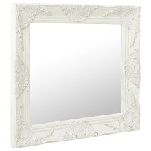 Стенно огледало с бяла барокова рамка от масивно дърво 60 x 60 см