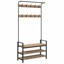 Стояща закачалка с рафтове за обувки, дъб артизан, 95 x 34 x 184 см