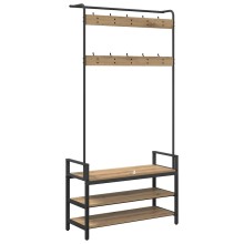 Стояща закачалка с рафтове за обувки, дъб артизан, 95 x 34 x 184 см