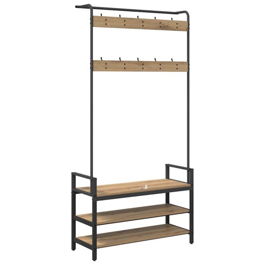 Стояща закачалка с рафтове за обувки, дъб артизан, 95 x 34 x 184 см