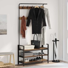 Стояща закачалка с рафтове за обувки, старо дърво, 95 x 34 x 184 см