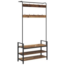 Стояща закачалка с рафтове за обувки, старо дърво, 95 x 34 x 184 см