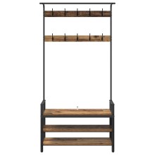 Стояща закачалка с рафтове за обувки, старо дърво, 95 x 34 x 184 см