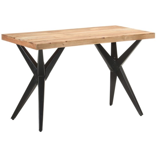 Трапезна маса в стил Mid-Century Modern, акациево дърво масив и черна стомана, 120 x 60 см