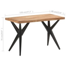 Трапезна маса в стил Mid-Century Modern, акациево дърво масив и черна стомана, 120 x 60 см