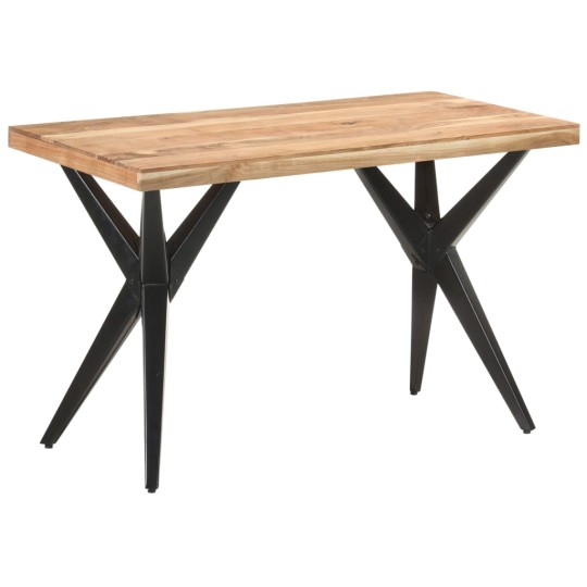 Трапезна маса в стил Mid-Century Modern, акациево дърво масив и черна стомана, 120 x 60 см