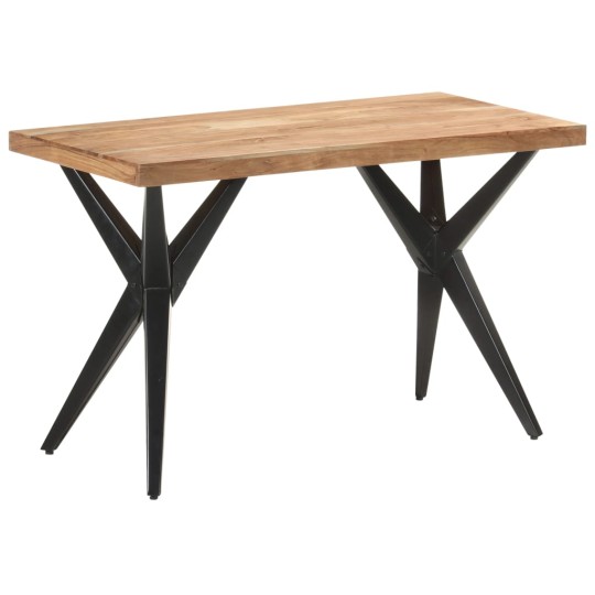 Трапезна маса в стил Mid-Century Modern, акациево дърво масив и черна стомана, 120 x 60 см