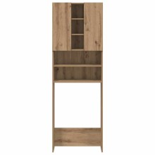 Висок шкаф за пералня с 2 врати и 9 отделения, дъб артизан, 64 x 25,5 x 190 см
