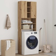 Висок шкаф за пералня с 2 врати и 9 отделения, дъб артизан, 64 x 25,5 x 190 см