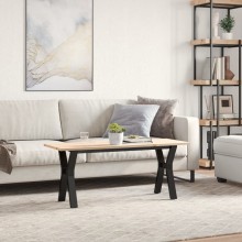 Холна маса в стил Industrial Modern, чамова дървесина масив и черна стомана, 110 x 40 см