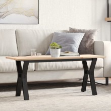 Холна маса в стил Industrial Modern, чамова дървесина масив и черна стомана, 110 x 40 см
