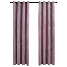 Кадифени завеси в цвят пепел от рози с метални халки, 2 бр., 140 x 225 см