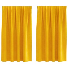 Кадифени завеси в цвят шафран с комбиниран перделък, 2 бр., 140 x 140 см