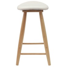 Комплект от 2 ниски бар стола тип табуретки в стил Mid-Century Modern от масивно каучуково дърво в натурален цвят и кремава тапицерия