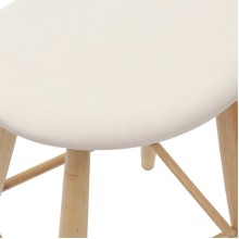 Комплект от 2 ниски бар стола тип табуретки в стил Mid-Century Modern от масивно каучуково дърво в натурален цвят и кремава тапицерия