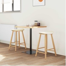 Комплект от 2 ниски бар стола тип табуретки в стил Mid-Century Modern от масивно каучуково дърво в натурален цвят и кремава тапицерия