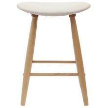 Комплект от 2 ниски бар стола тип табуретки в стил Mid-Century Modern от масивно каучуково дърво в натурален цвят и кремава тапицерия