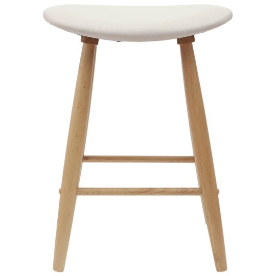 Комплект от 2 ниски бар стола тип табуретки в стил Mid-Century Modern от масивно каучуково дърво в натурален цвят и кремава тапицерия