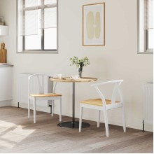 Комплект от 2 трапезни стола тип кресла в стил Mid-Century Modern от масивно каучуково дърво в бяло и натур