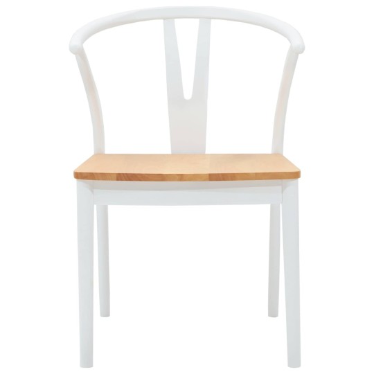 Комплект от 2 трапезни стола тип кресла в стил Mid-Century Modern от масивно каучуково дърво в бяло и натур