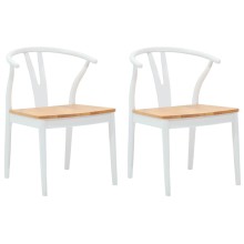 Комплект от 2 трапезни стола тип кресла в стил Mid-Century Modern от масивно каучуково дърво в бяло и натур