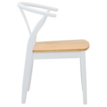 Комплект от 2 трапезни стола тип кресла в стил Mid-Century Modern от масивно каучуково дърво в бяло и натур