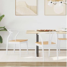 Комплект от 2 трапезни стола тип кресла в стил Mid-Century Modern от масивно каучуково дърво в бяло и натур