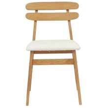 Комплект от 2 трапезни стола в стил Danish Modern от масивно каучуково дърво в натурален цвят и бяло букле