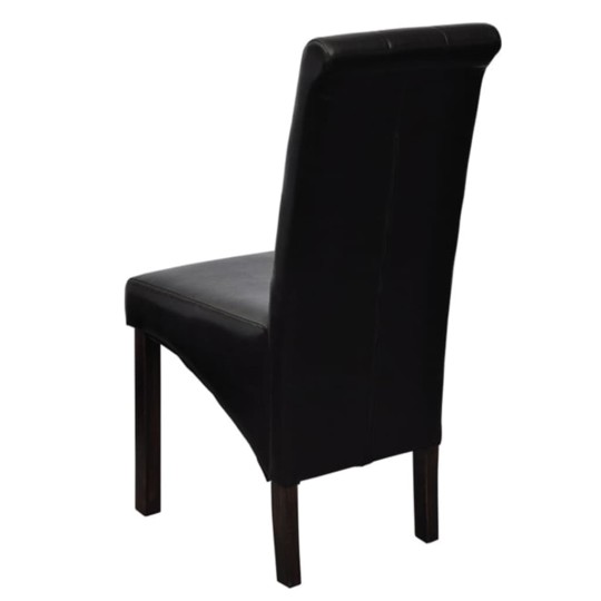 Комплект от 2 трапезни стола в стил Transitional Classic с капитонирана черна еко кожа и масивни дървени крака