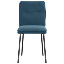 Комплект от 4 трапезни стола в стил Mid-Century Modern от синьо кадифе с декоративни копчета