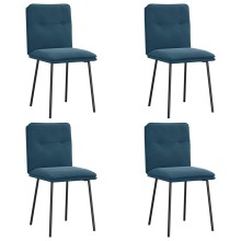 Комплект от 4 трапезни стола в стил Mid-Century Modern от синьо кадифе с декоративни копчета