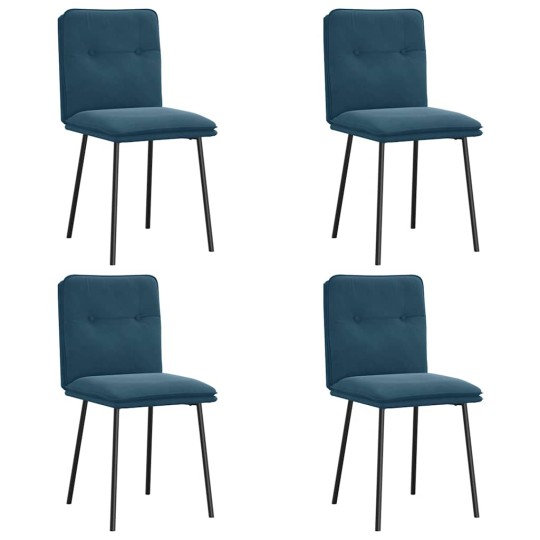 Комплект от 4 трапезни стола в стил Mid-Century Modern от синьо кадифе с декоративни копчета