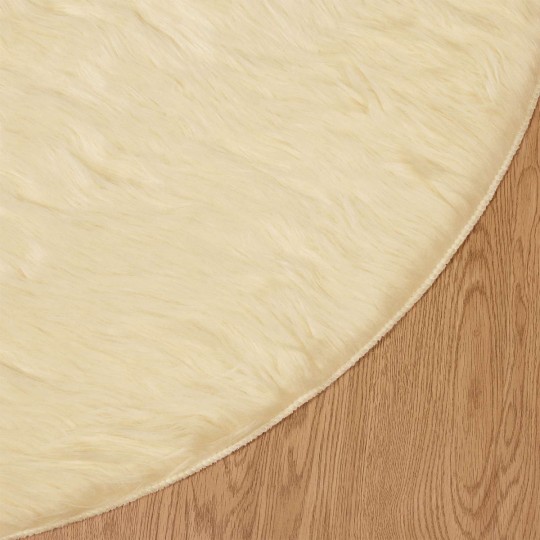 Кръгъл килим TAFALLA с дълъг косъм, имитация на вълна, с анти-слип основа, Кремав
