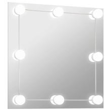 Квадратен комплект стенно огледало без рамка с 8 регулируеми LED крушки 60 x 60 см