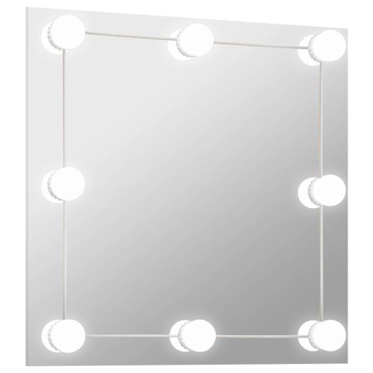 Квадратен комплект стенно огледало без рамка с 8 регулируеми LED крушки 60 x 60 см