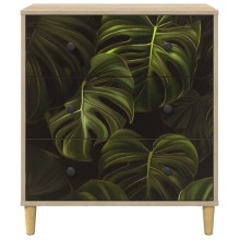Нисък шкаф ELBURG с принт с тропически палмови листа върху фронтовете, дъб сонома, 66 x 36,5 x 75 см