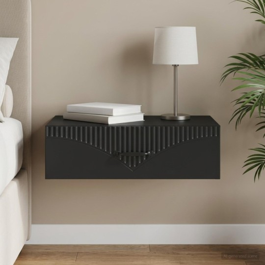 Нощно шкафче ONDA с монтаж на стена и чекмедже, черен, 59 x 34,5 x 17 см